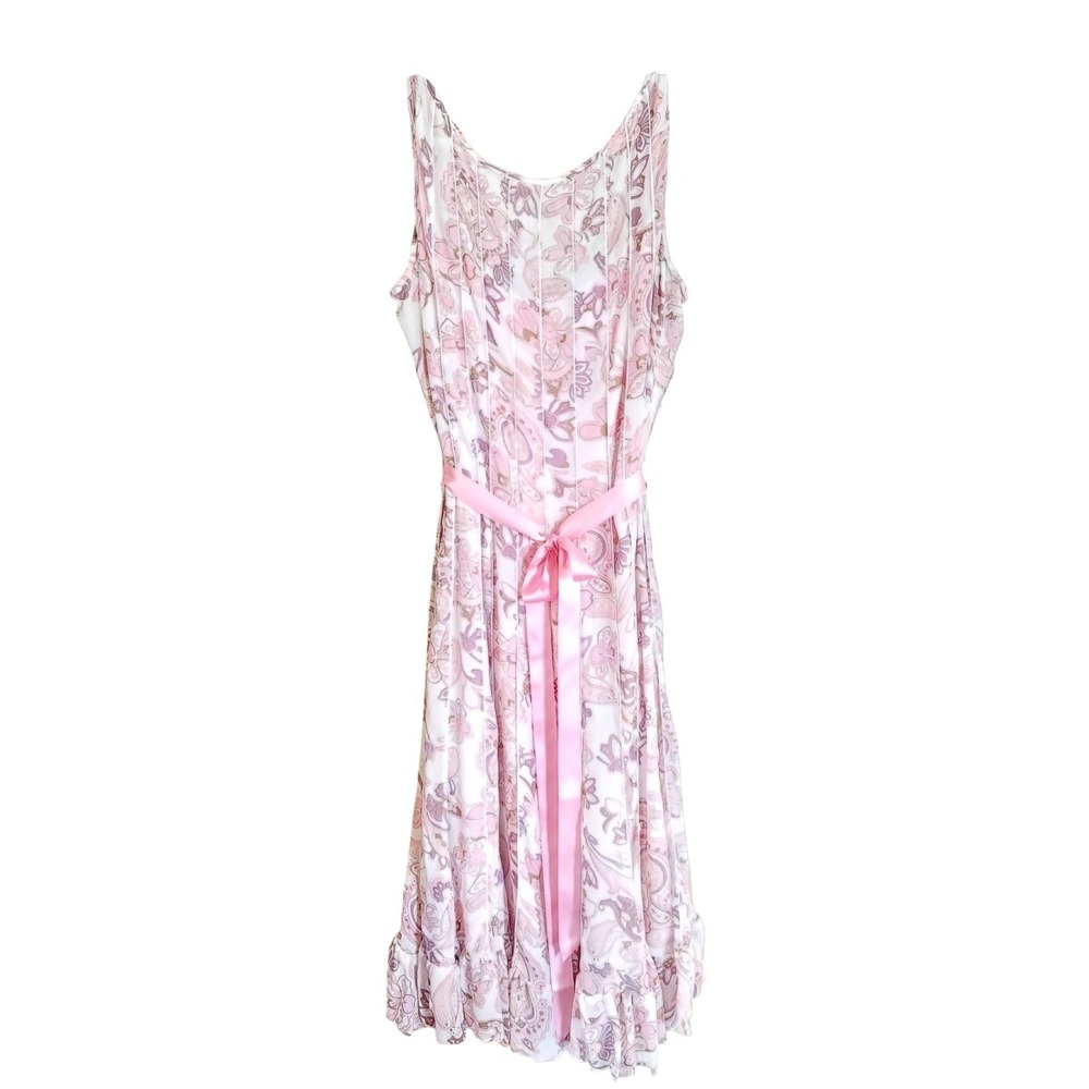Sandra Darren Dress Sheer Lined Floral Whimsical Ribbon Tie Womens Size‎ Twelve